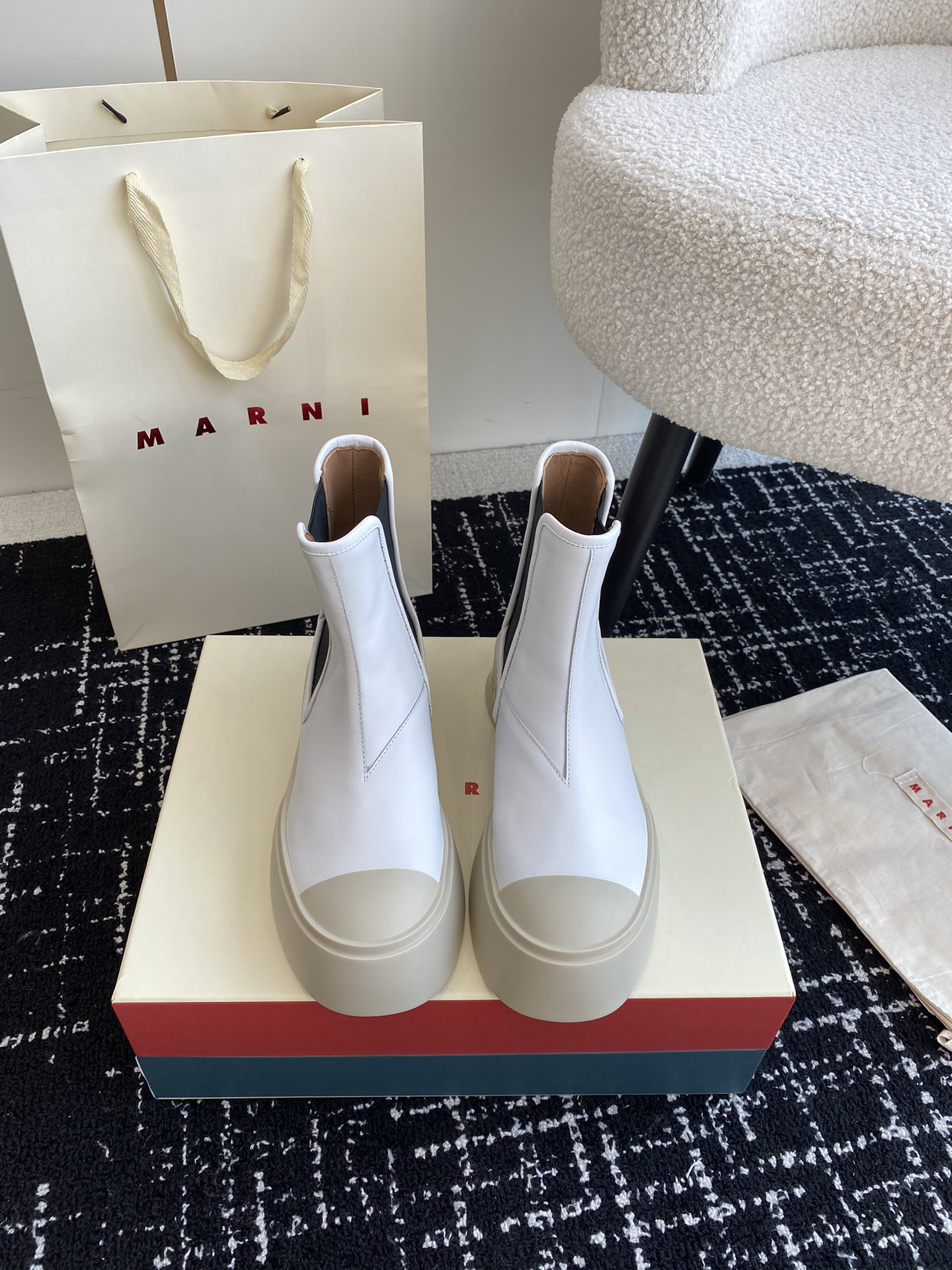Marni Chelsea Short Boots: Elastic Tech Knit, Leather Shoe Pad, Full-Skinned Calves