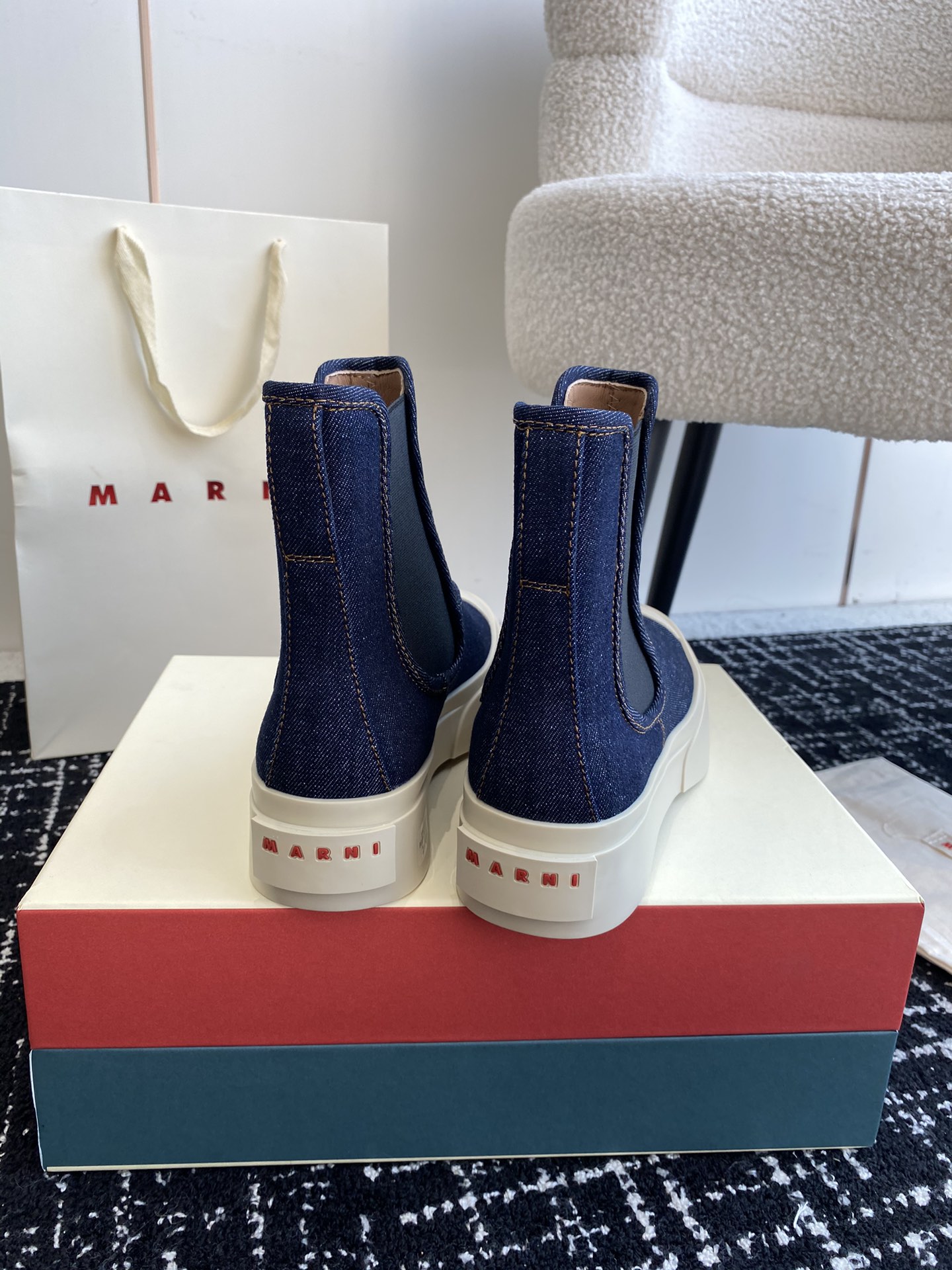 Marni Chelsea Short Boots: Elastic Knit, Leather Pad, Full Calfskin, Size 34-41 - 图片 8