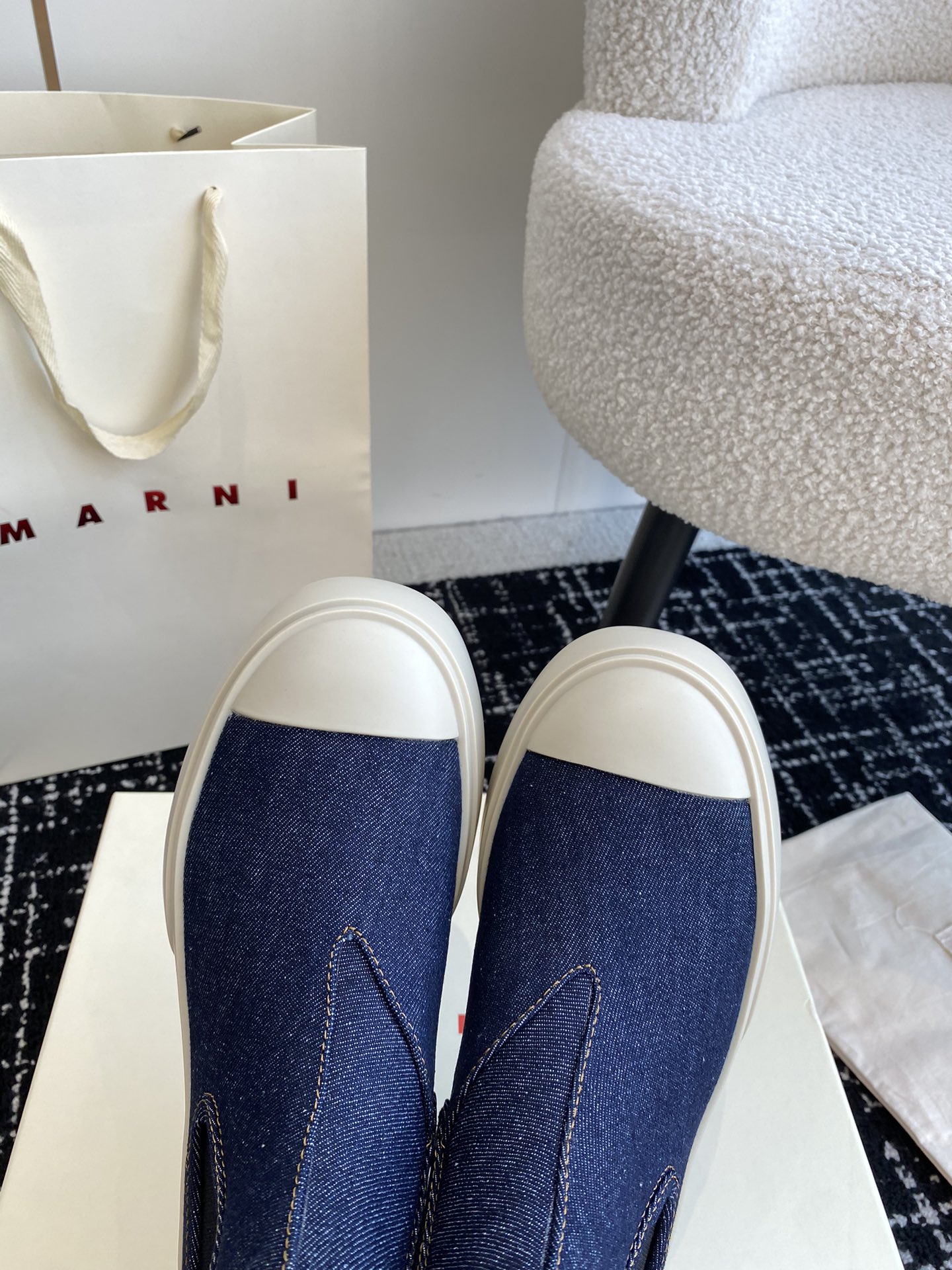 Marni Chelsea Short Boots: Elastic Knit, Leather Pad, Full Calfskin, Size 34-41 - 图片 7