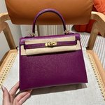 Hermes Kelly Handbags Crossbody & Shoulder Bags High Quality Designer Replica
 Anemone Purple Gold Hardware Epsom