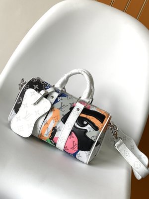 Louis Vuitton LV Keepall Bags Handbags White Printing Monogram Canvas Cowhide Fabric M46678