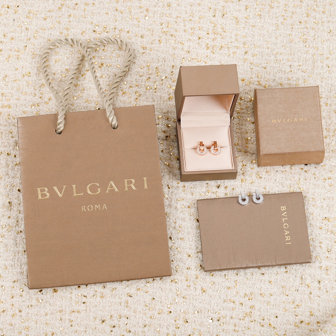 Bvlgari Earrings 18K Rose Gold Openwork Full Pavé Diamonds