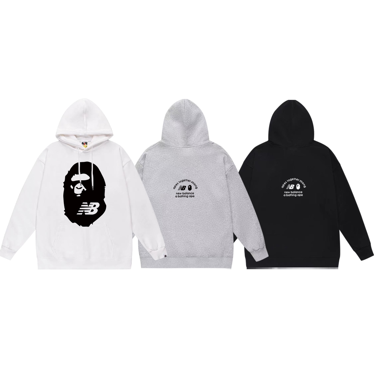 “Velvet Fur Hoodie: BAPE Ape Head & NB Letter Print, Unisex, Multiple Colors” - 图片 7