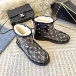 Chanel Snow Boots Yellow Embroidery PVC Wool