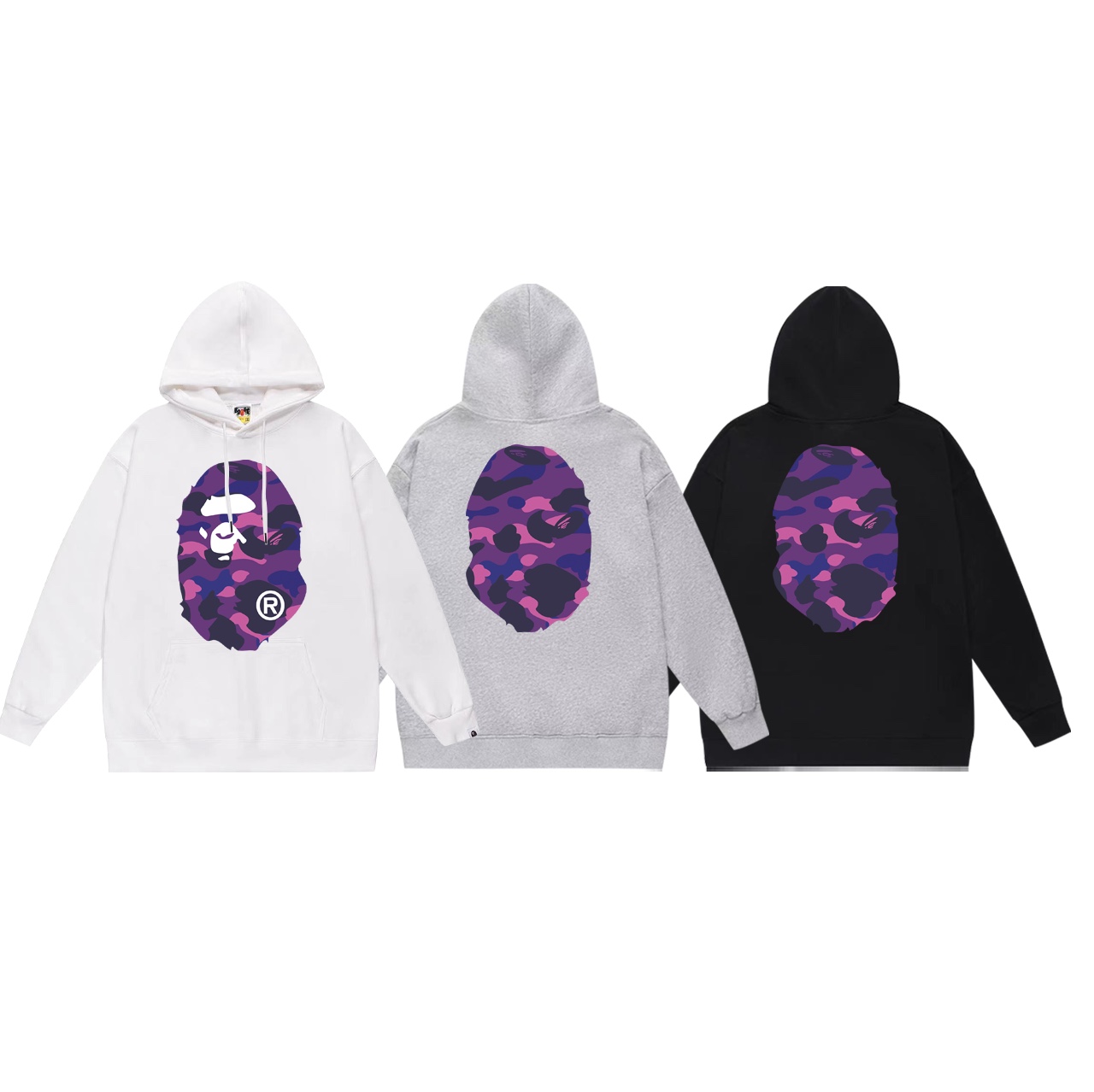 Cyclops Velvet Hoodies with Big Fur: Bape Double-Face Headprints, Unisex, Various Colors - 图片 7