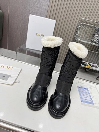 Buy The Best Replica Dior Snow Boots Black Gold White Cowhide Nylon Wool Fall/Winter Collection