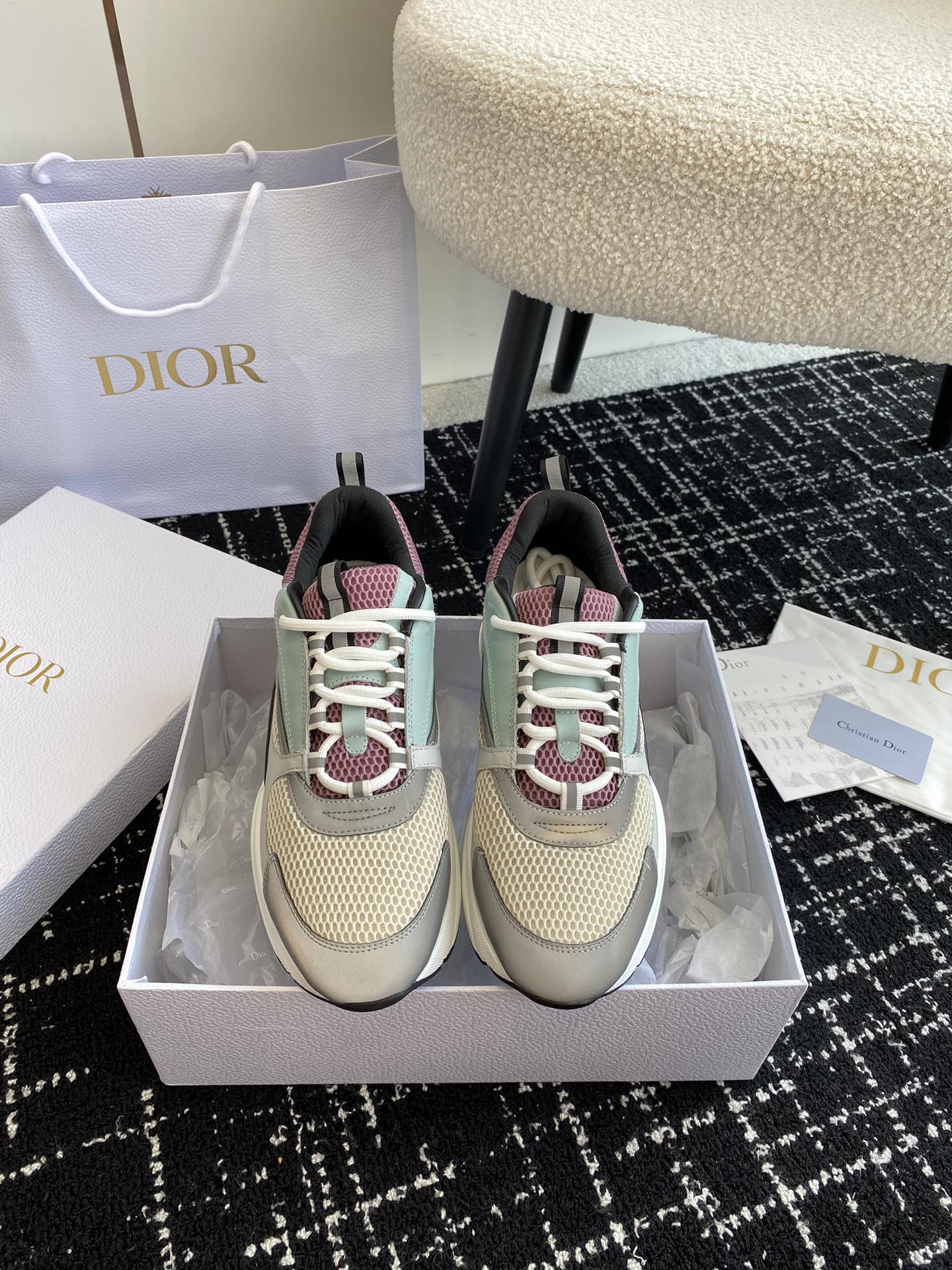 Dior Shoes Sneakers Splicing Unisex Women Men Rubber Fashion Casual