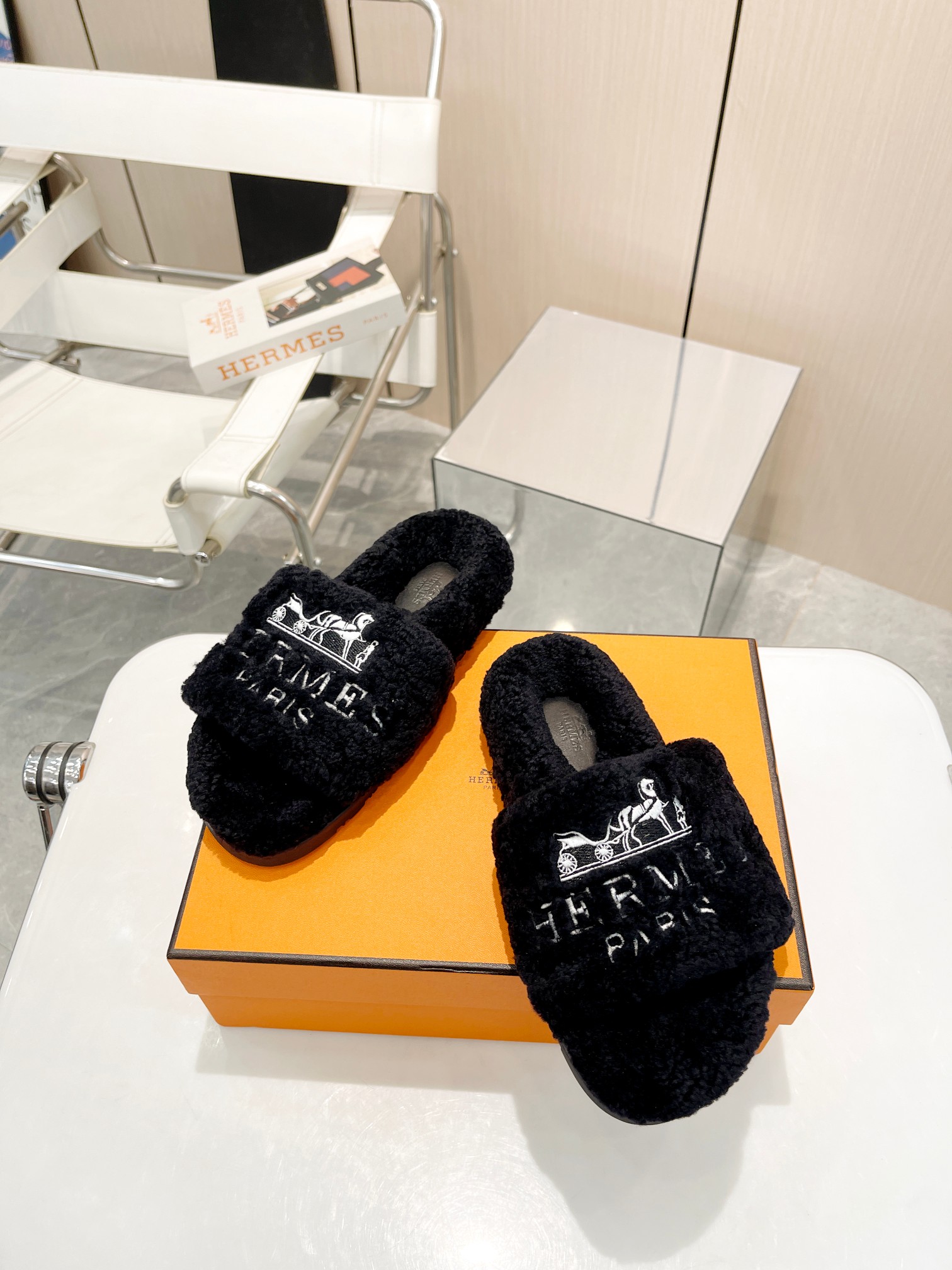 Hermes Shoes Slippers Embroidery Unisex Lambswool TPU Fall/Winter Collection