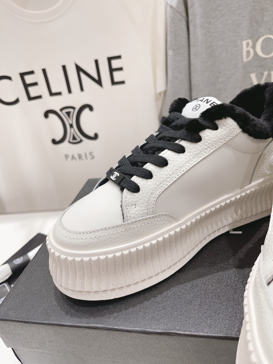 高版本出厂 Chanel*小香2025ss🦋大熊猫拼色厚底饼干鞋羊毛内里休闲鞋网红明星同款 专柜最新走秀