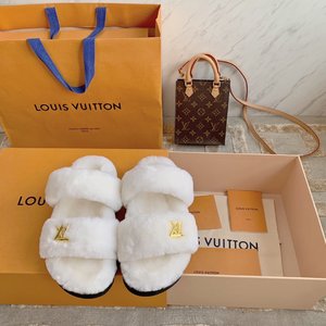 Louis Vuitton Shoes Slippers Gold Hardware Sheepskin Wool Sunset