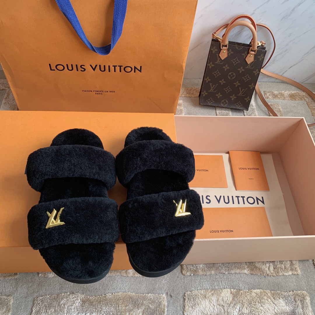 Louis Vuitton Shoes Slippers Replica Shop
 Gold Hardware Sheepskin Wool Sunset
