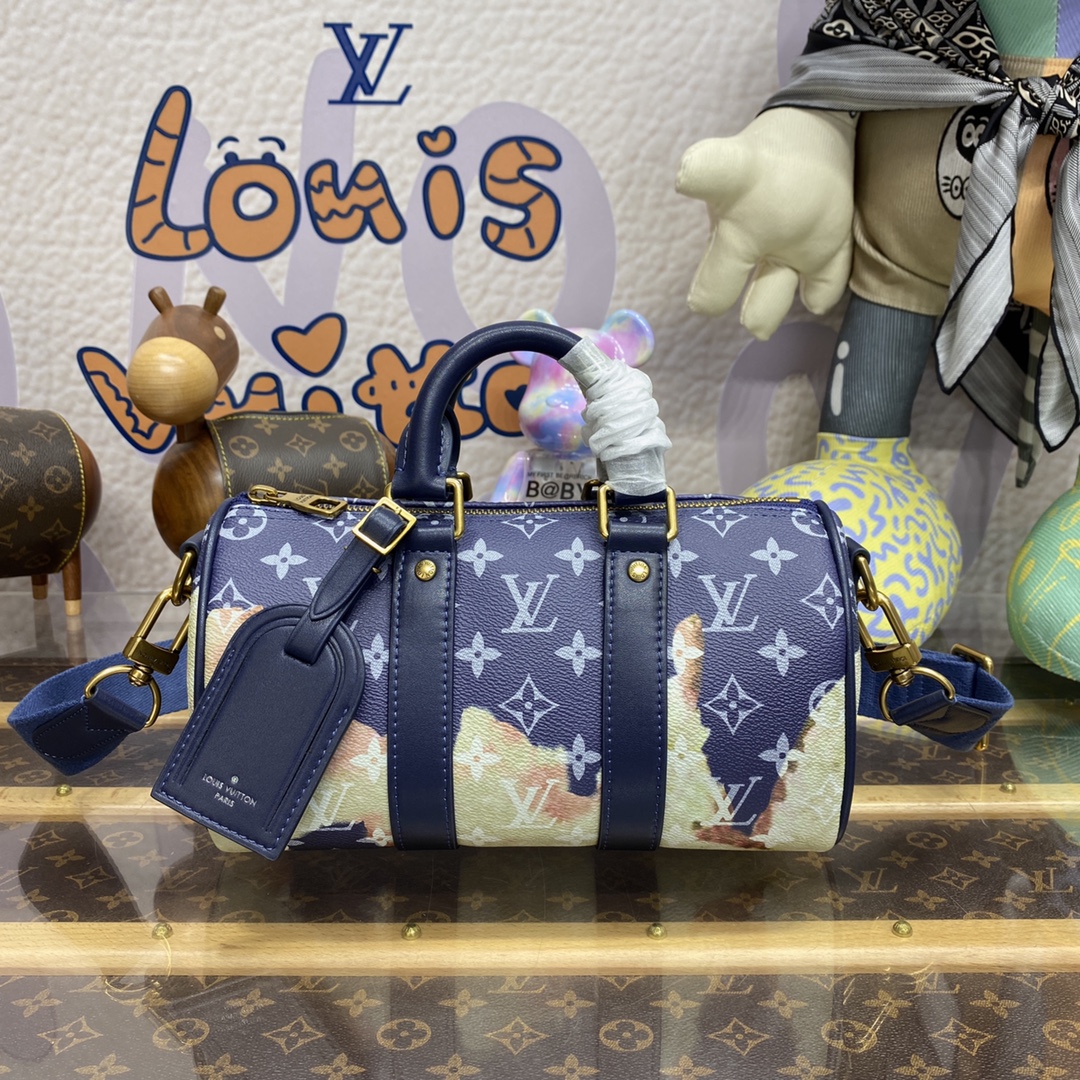 Louis Vuitton LV Keepall Bags Handbags Blue Printing Canvas M46679