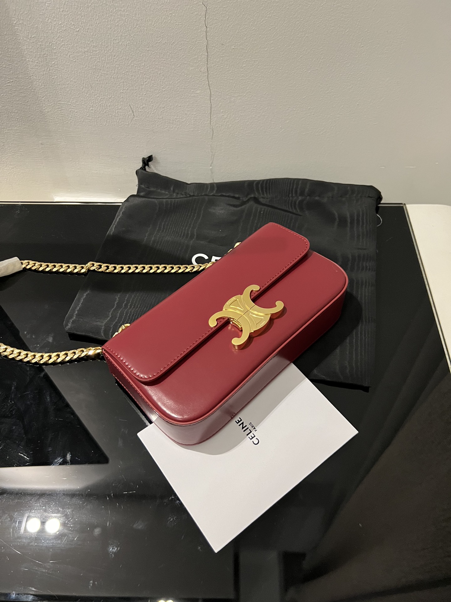 私渠版/配全套豪华包装TRIOMPHE凯旋门链条腋下尺寸20.5X10.5X4cm外原厂牛皮羊皮衬里单肩