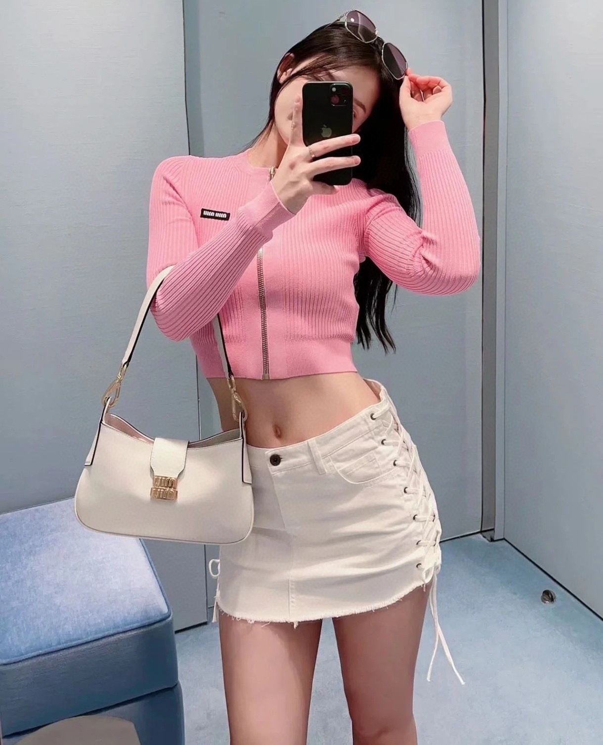 Miu Miu miumiuCity calf hobo|White