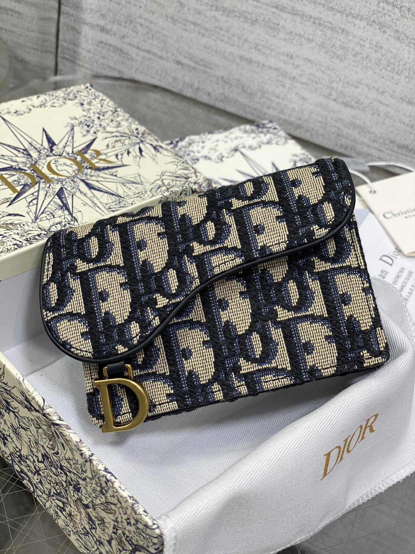Dior Oblique Canvas Flap Card Holder Business Card Case Coin Purse