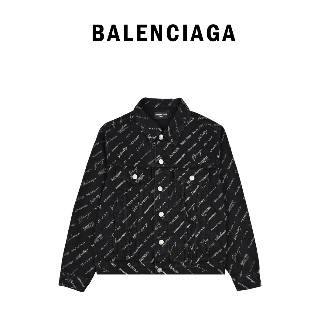 Balenciaga巴黎世家激光烧花满印英文logo牛仔外套