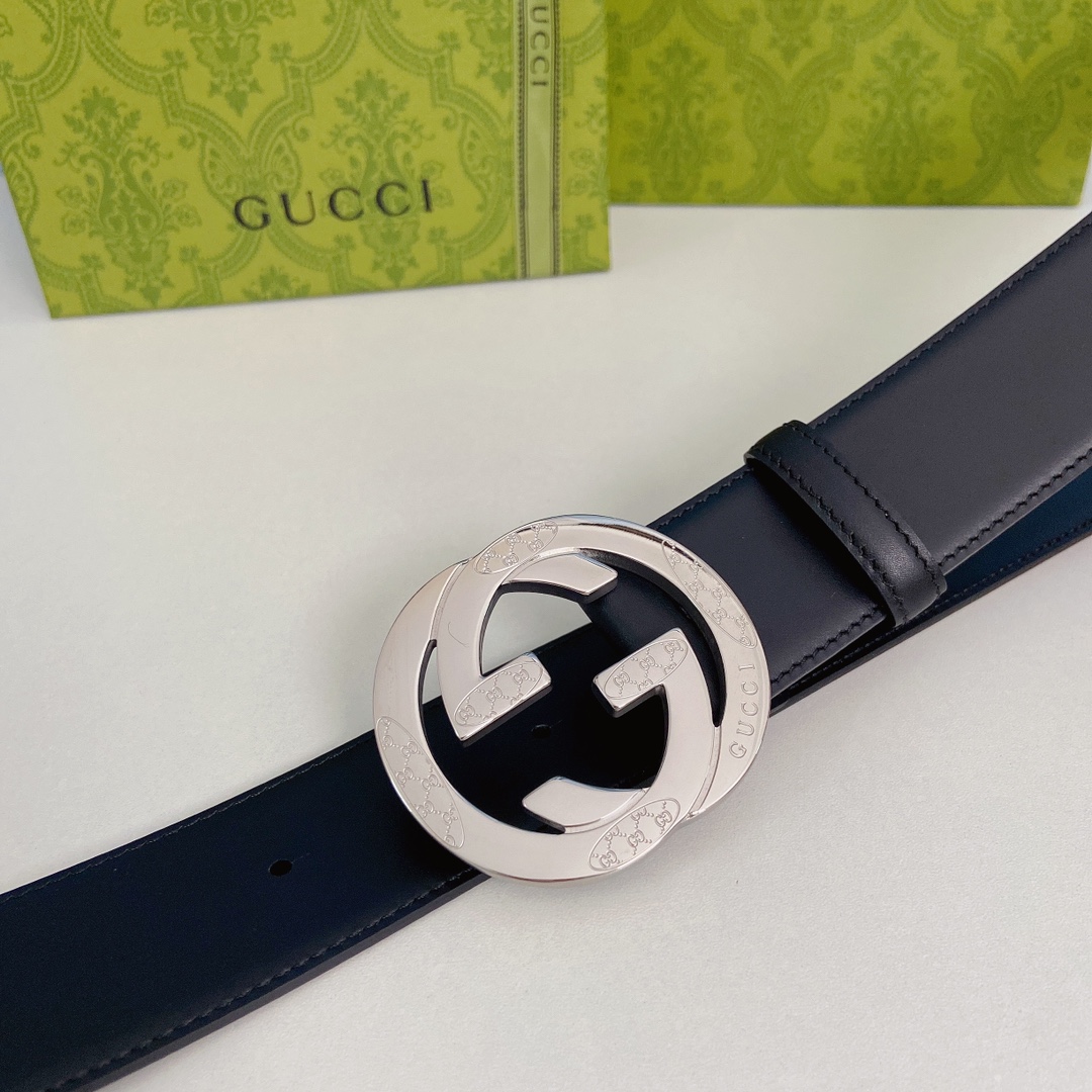 Gucci古奇双面原厂小牛皮压花搭配精品钢扣腰带专柜规格3.8cm