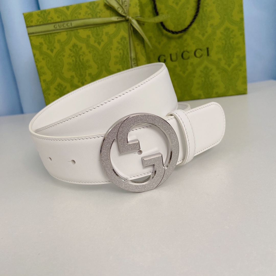 Gucci古奇双面原厂小牛皮压花搭配精品钢扣腰带专柜规格3.8cm