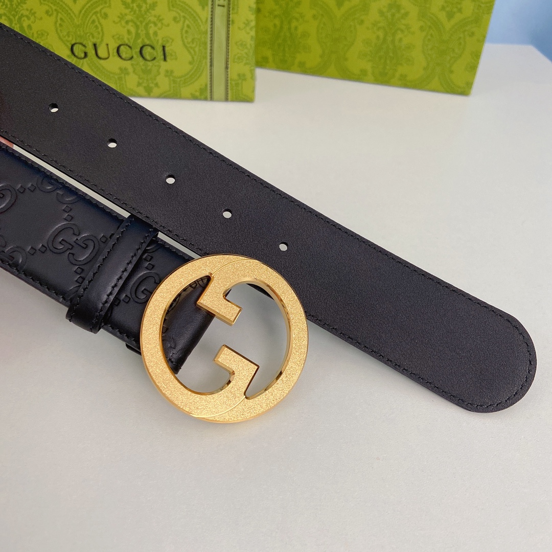 Gucci古奇双面原厂小牛皮压花搭配精品钢扣腰带专柜规格3.8cm