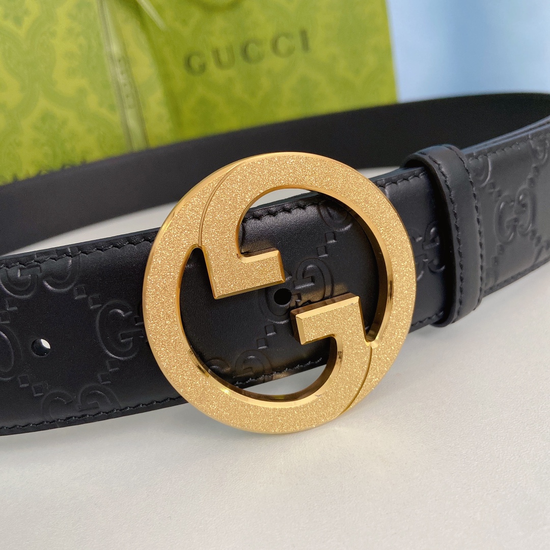 Gucci古奇双面原厂小牛皮压花搭配精品钢扣腰带专柜规格3.8cm