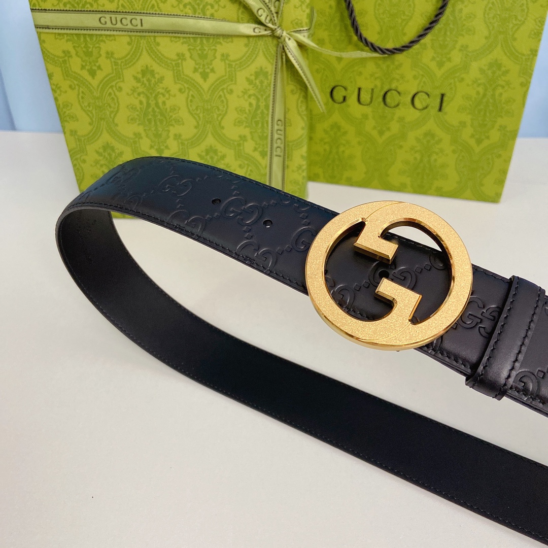 Gucci古奇双面原厂小牛皮压花搭配精品钢扣腰带专柜规格3.8cm