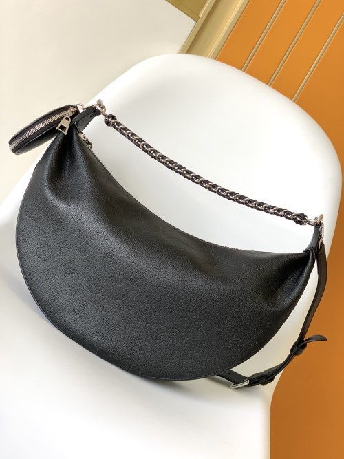 Louis Vuitton Baia Medium Black Leather Hobo Bag with Round Coin Purse