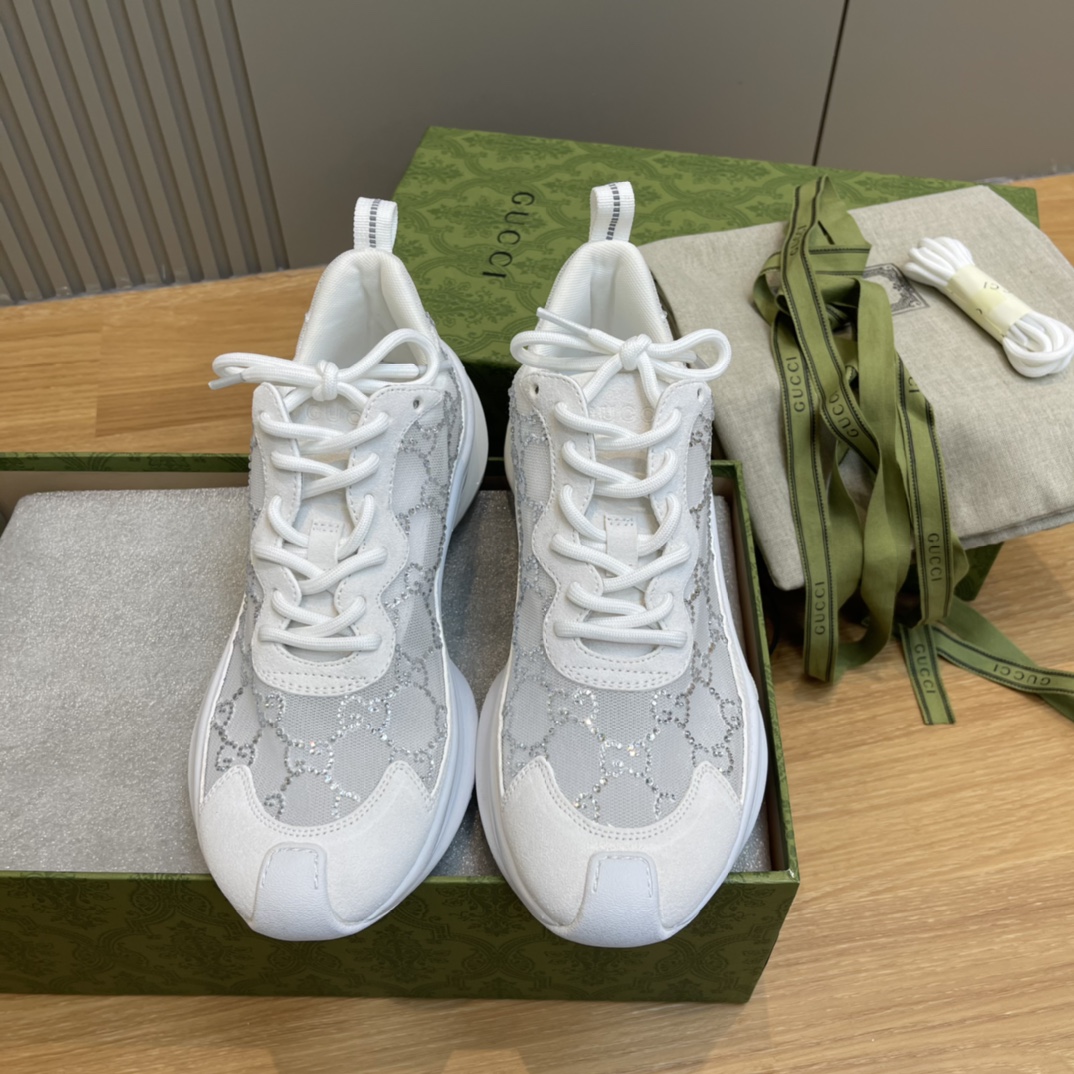 GUCCI Run sneakers blanc filet cristal GG lacets