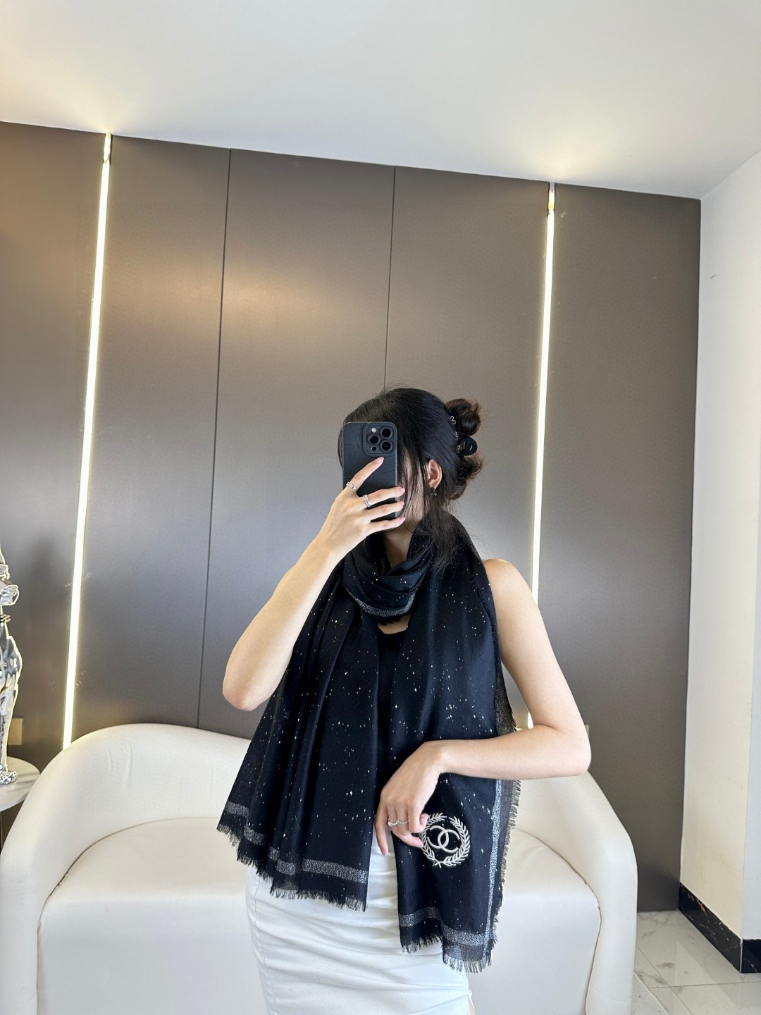 CHANEL 超细羊毛羊绒纱线围巾