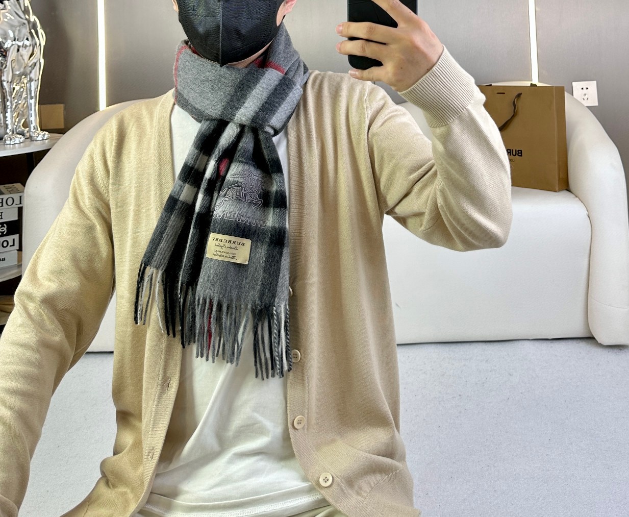Burberry博柏利 刺绣战马 羊绒格纹围巾