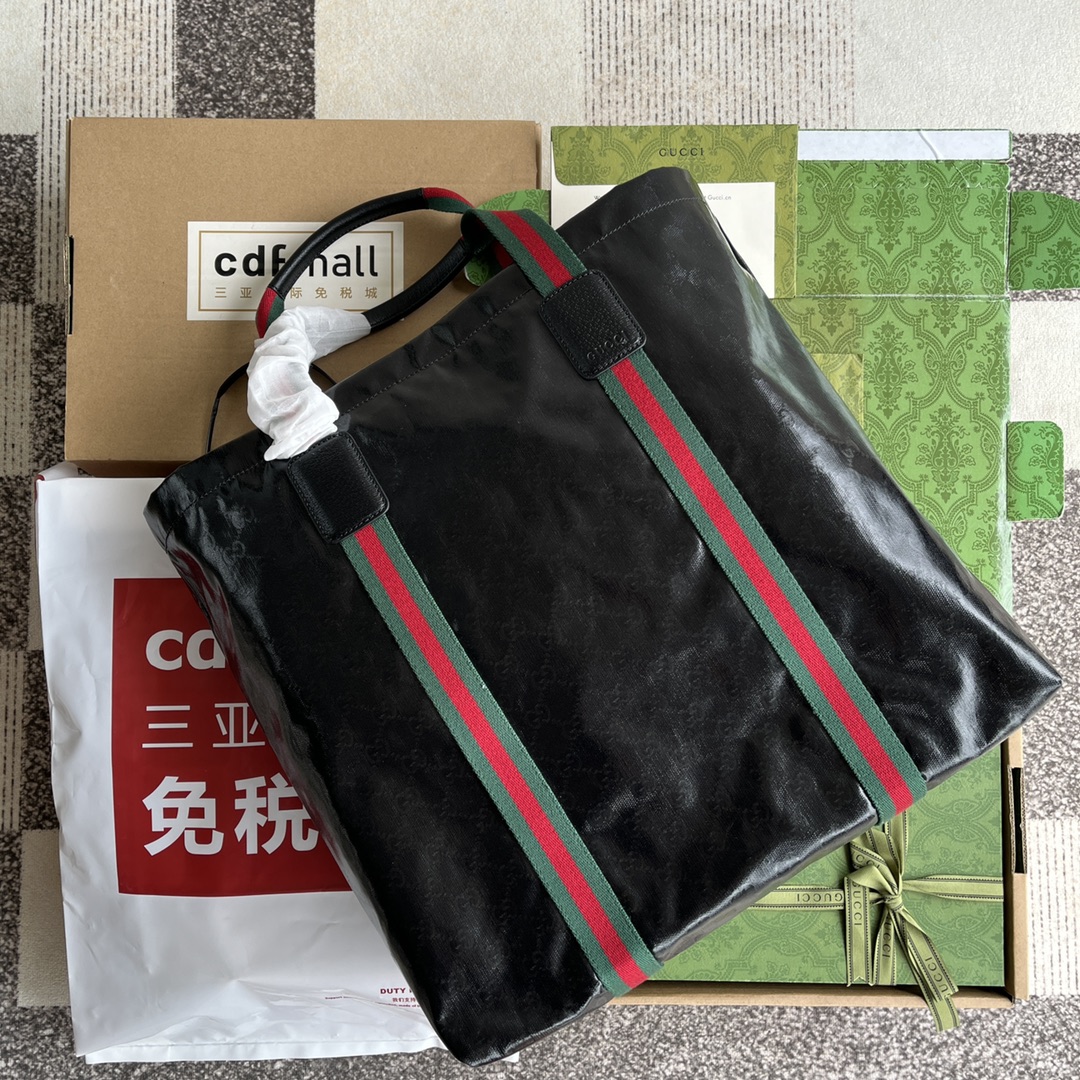 Gucci [With full set of original green gift bag] GG crystal canvas medium tote bag. Gucci crystal glamor reinterprets men's accessories, bringing