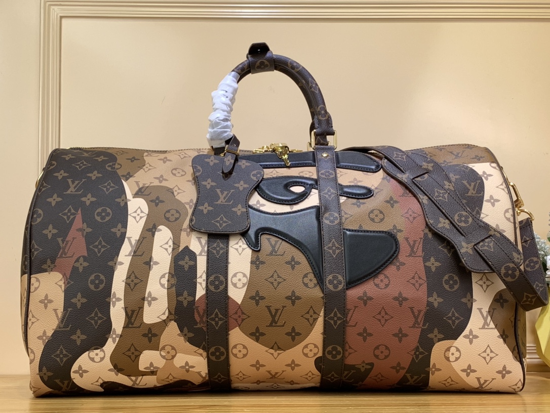 Cheap High Quality Replica
 Louis Vuitton LV Keepall Travel Bags Brown Sewing Canvas m46677