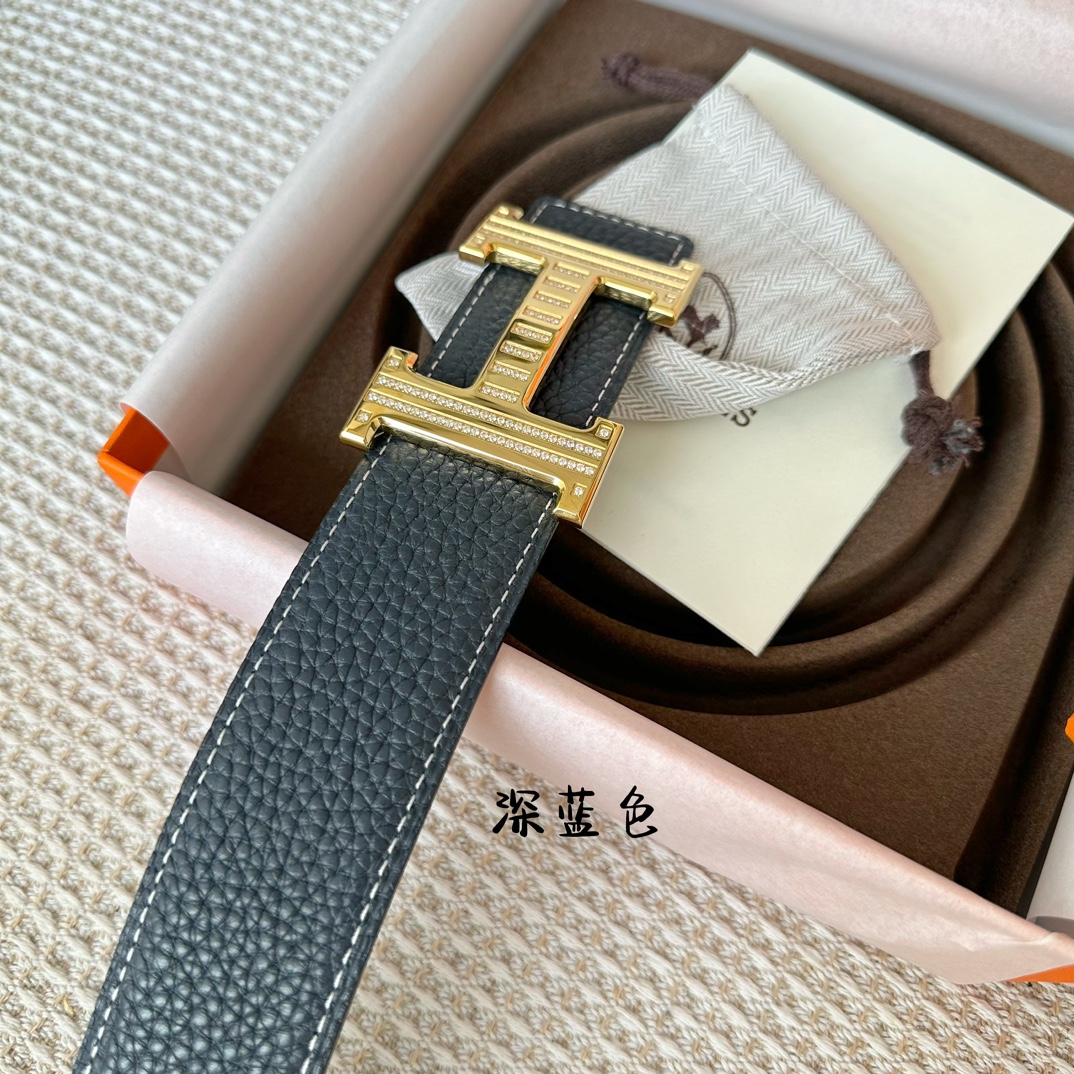 寬38mm愛馬仕經典荔枝紋頭層牛皮搭配H鑲鑽鋼五金各色任選任意搭配