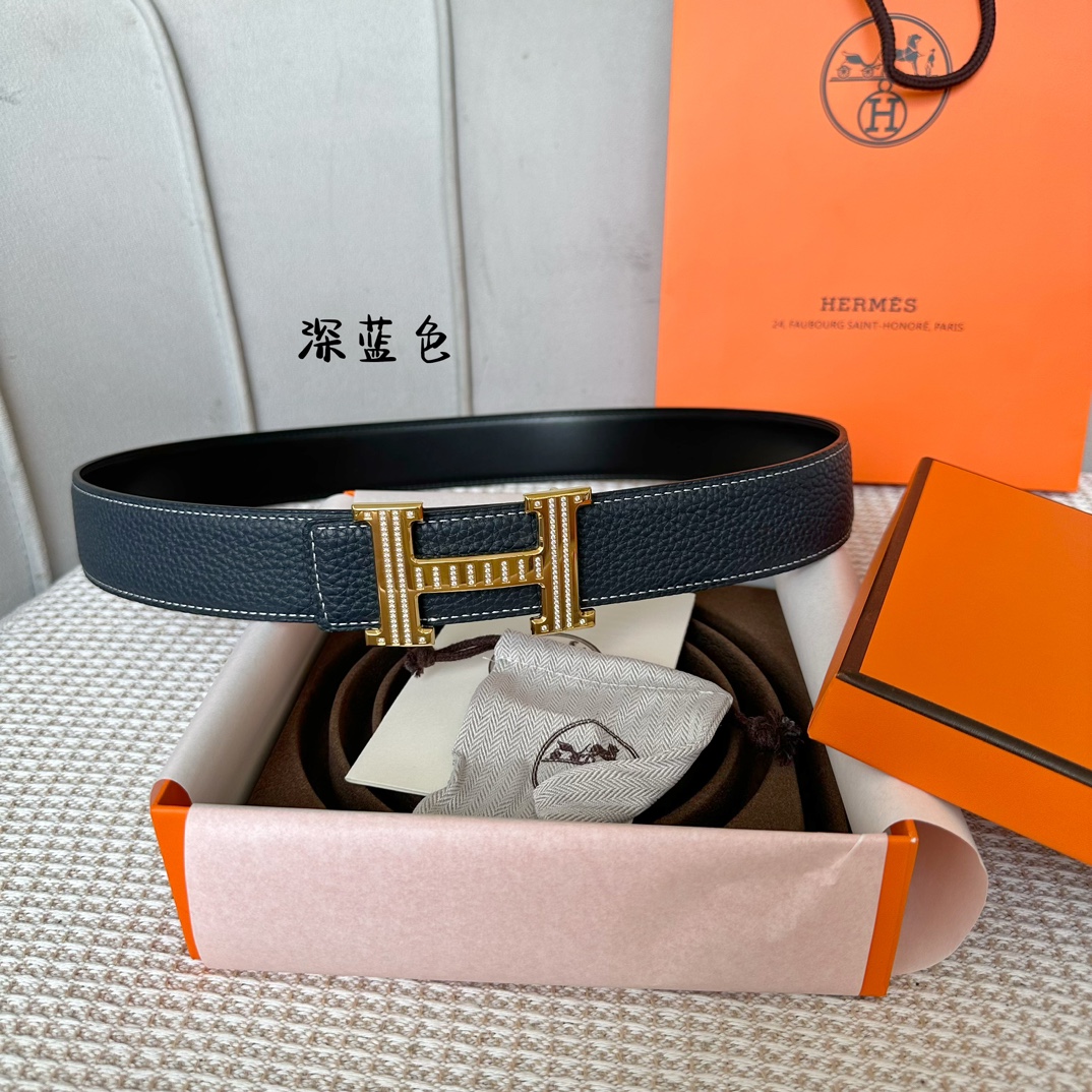 寬38mm愛馬仕經典荔枝紋頭層牛皮搭配H鑲鑽鋼五金各色任選任意搭配