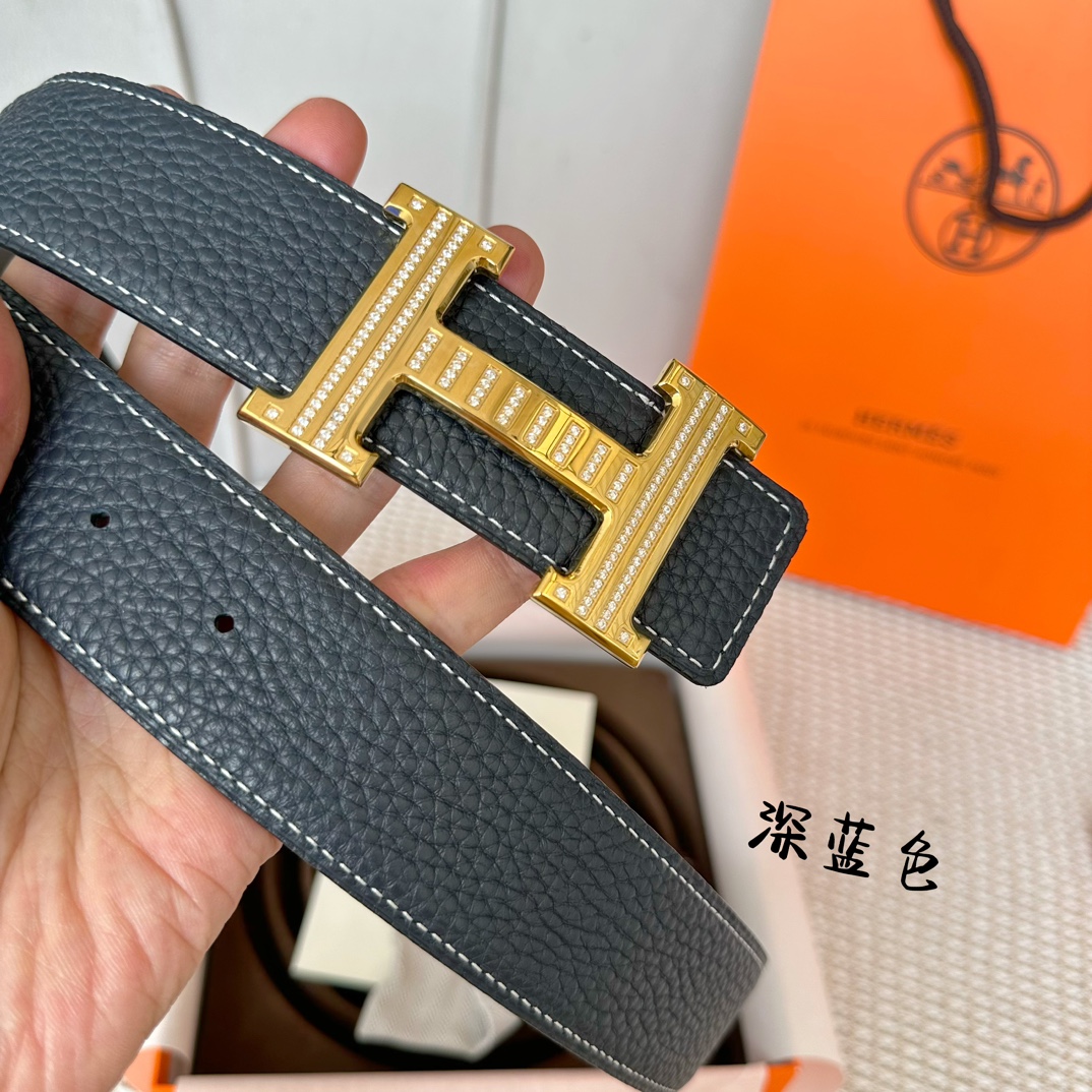 寬38mm愛馬仕經典荔枝紋頭層牛皮搭配H鑲鑽鋼五金各色任選任意搭配