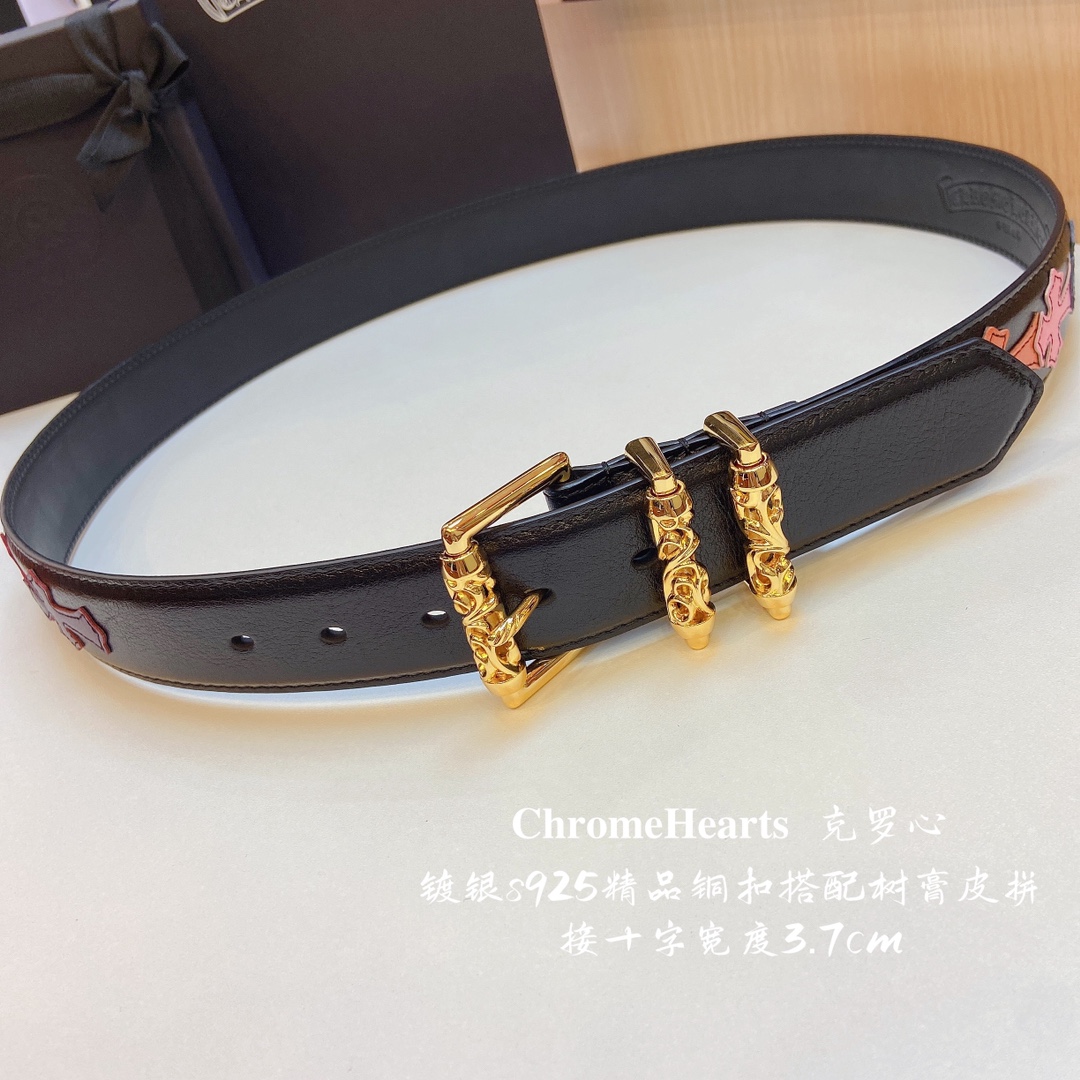 克罗心 旋转滚轮皮带镀银s925精品铜扣搭配树膏皮拼接彩色十字