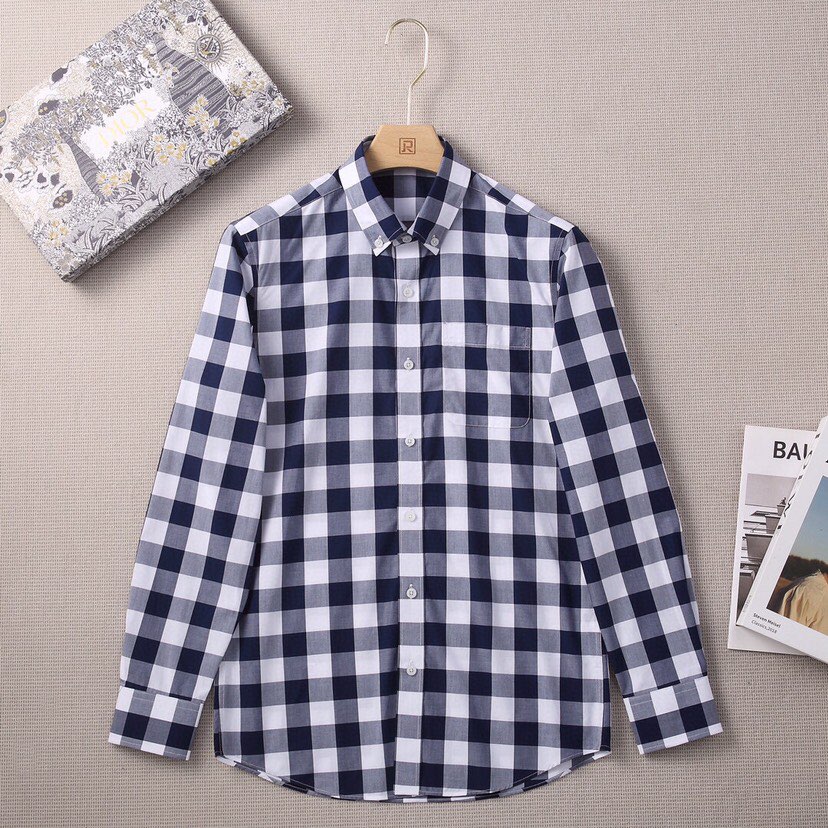 Burberry Clothing Shirts & Blouses Blue Red White Lattice Cotton Resin Fall/Winter Collection Fashion Long Sleeve