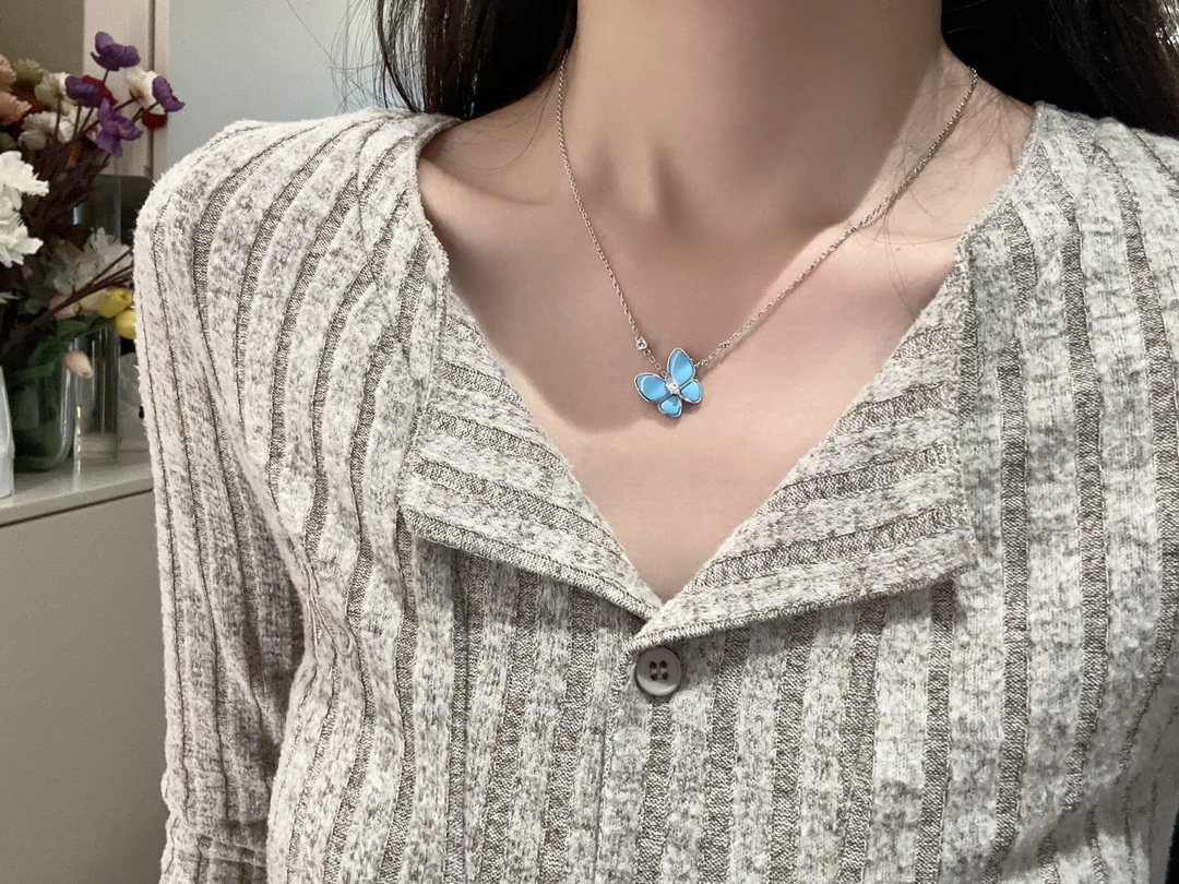NO:632474,VCA blue turquoise butterfly necklace, high quality in stock, special price, necklace, Cartier high-end jewelry19860909VCA蓝松石蝴蝶项链,高品质现货,特惠超值价,,necklace,卡迪亚高端饰品,Jewelry
