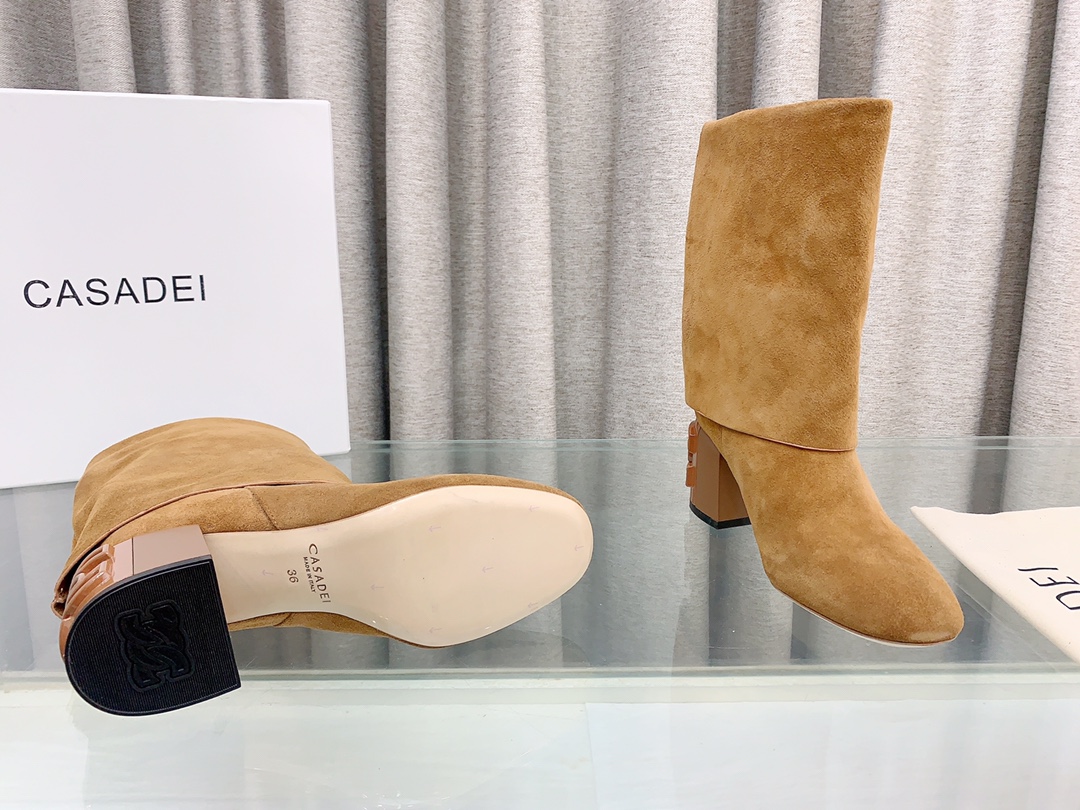 Casadei Imported Leather Short Boots with Foldable Design for Autumn/Winter, 7cm High - 图片 8
