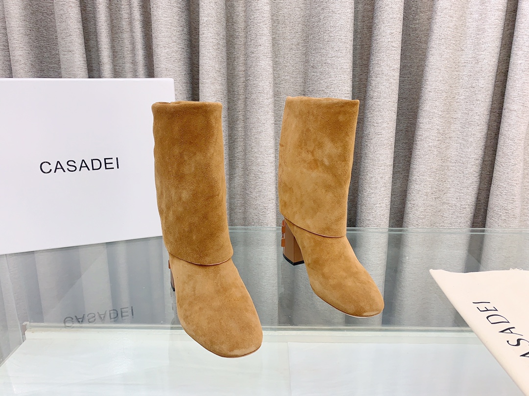 Casadei Imported Leather Short Boots with Foldable Design for Autumn/Winter, 7cm High - 图片 2