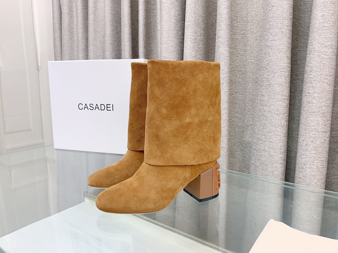 Casadei Imported Leather Short Boots with Foldable Design for Autumn/Winter, 7cm High - 图片 1