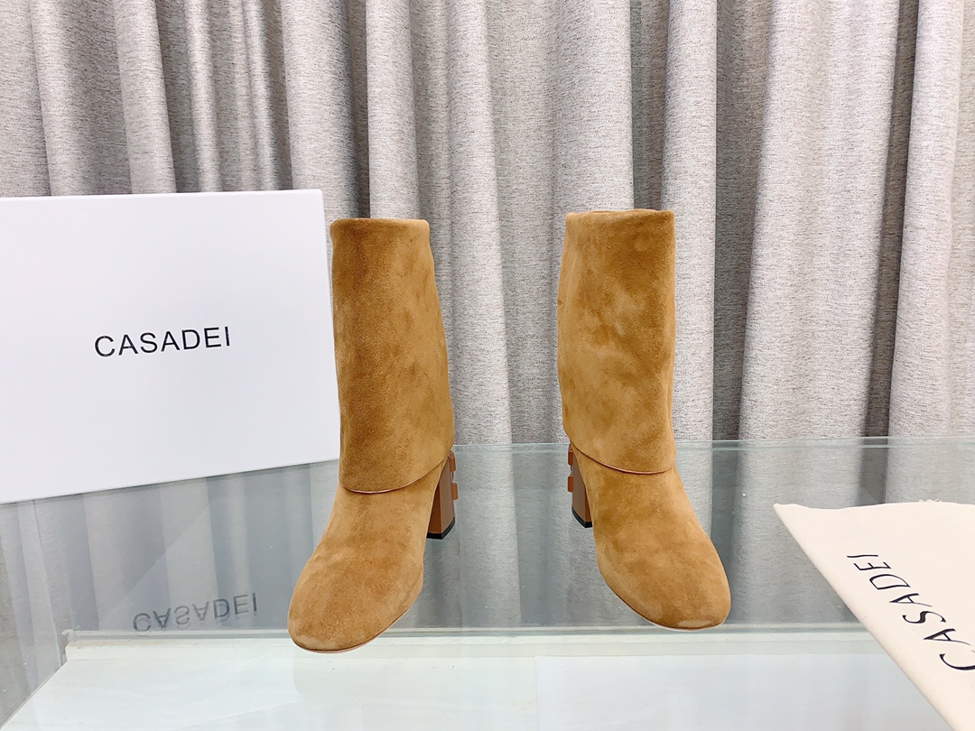 Casadei Imported Leather Short Boots with Foldable Design for Autumn/Winter, 7cm High - 图片 3