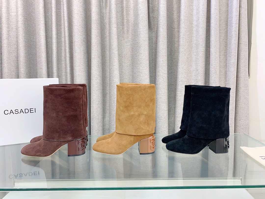 Casadei Imported Leather Short Boots with Foldable Design for Autumn/Winter, 7cm High - 图片 9