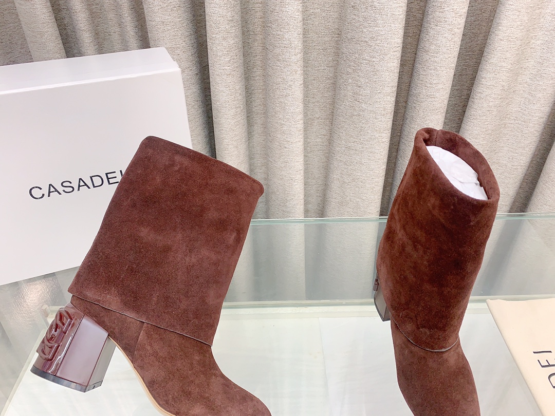 Italian Imported Real Leather Short Folded Boots with 7cm Heel – Size 35-39 - 图片 7