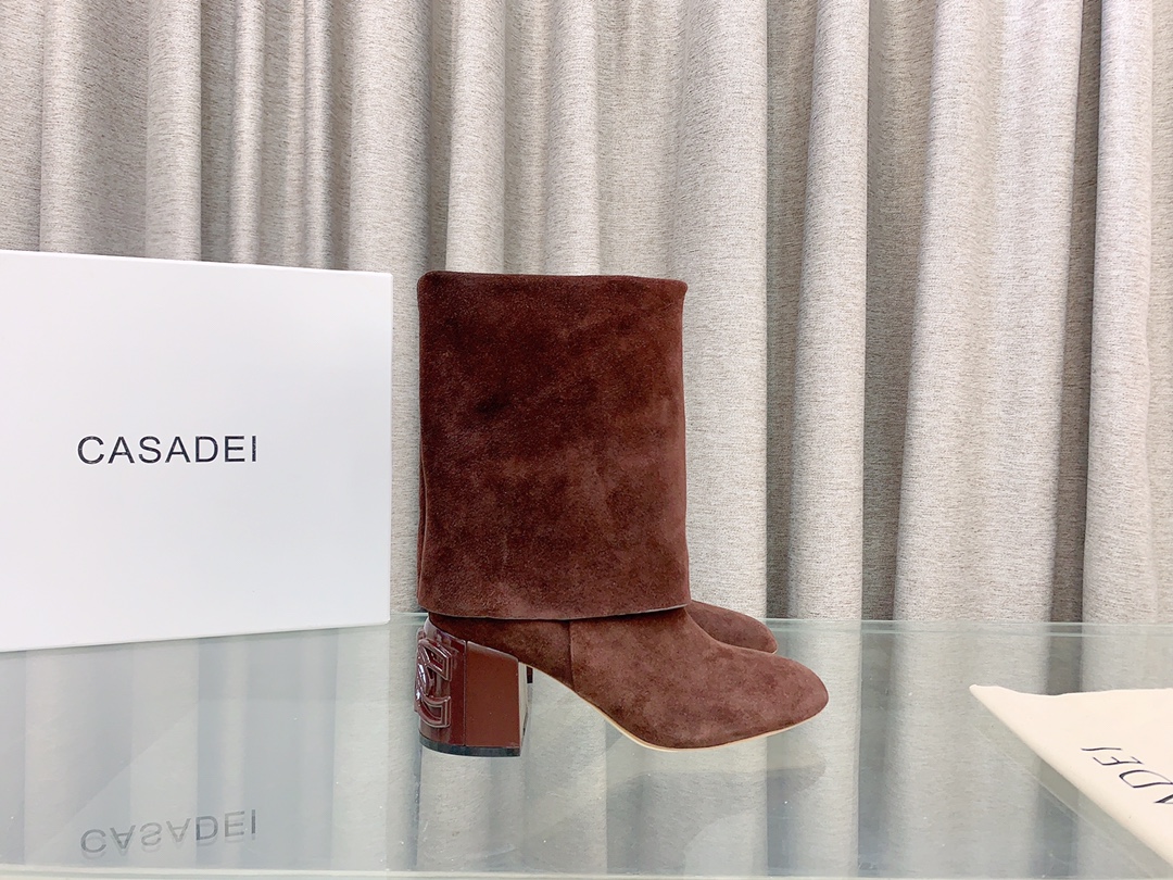 Italian Imported Real Leather Short Folded Boots with 7cm Heel – Size 35-39 - 图片 4