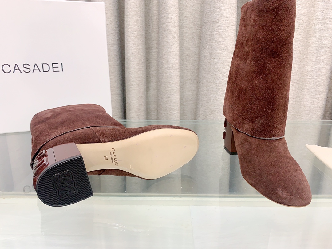Italian Imported Real Leather Short Folded Boots with 7cm Heel – Size 35-39 - 图片 8