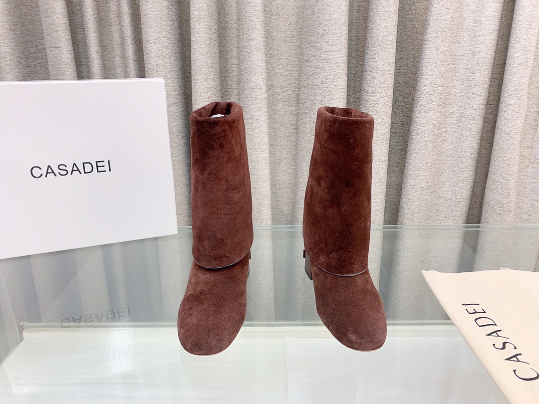 Italian Imported Real Leather Short Folded Boots with 7cm Heel – Size 35-39 - 图片 3