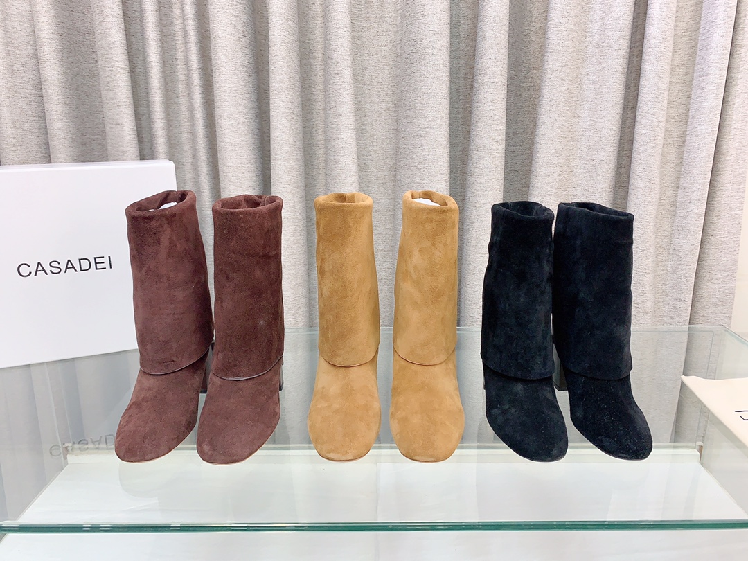 Italian Imported Real Leather Short Folded Boots with 7cm Heel – Size 35-39 - 图片 9