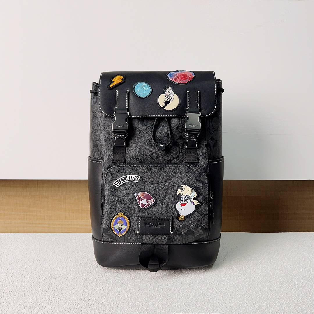 Coach 新款 暗黑童话系列 CC036COACH/蔻驰 Track 新款男士双肩包 拼色 黑色迪斯尼限量合作款单肩斜挎包