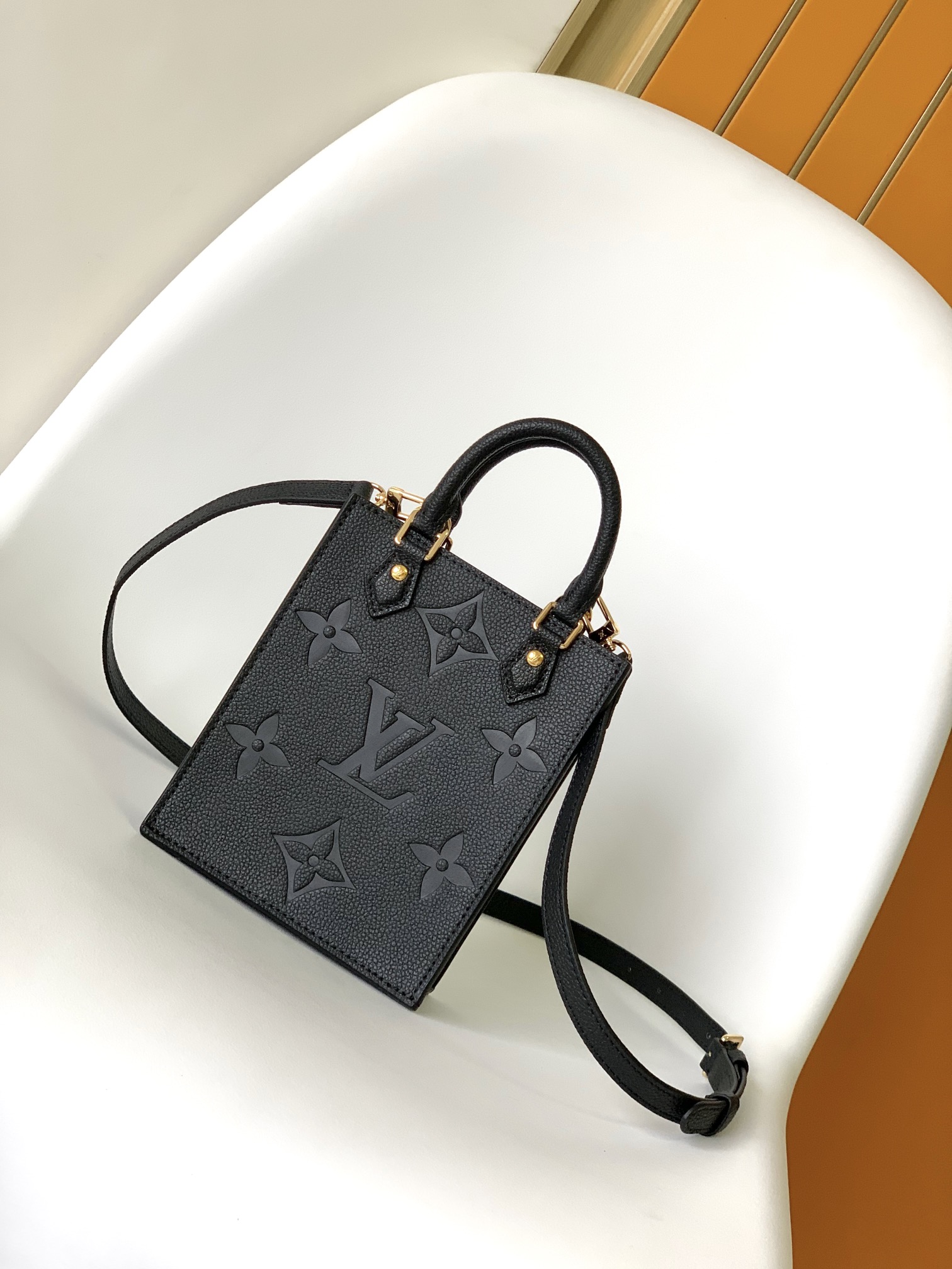 Louis Vuitton LV Sac Plat Bags Handbags Black Empreinte​ Cowhide M81417