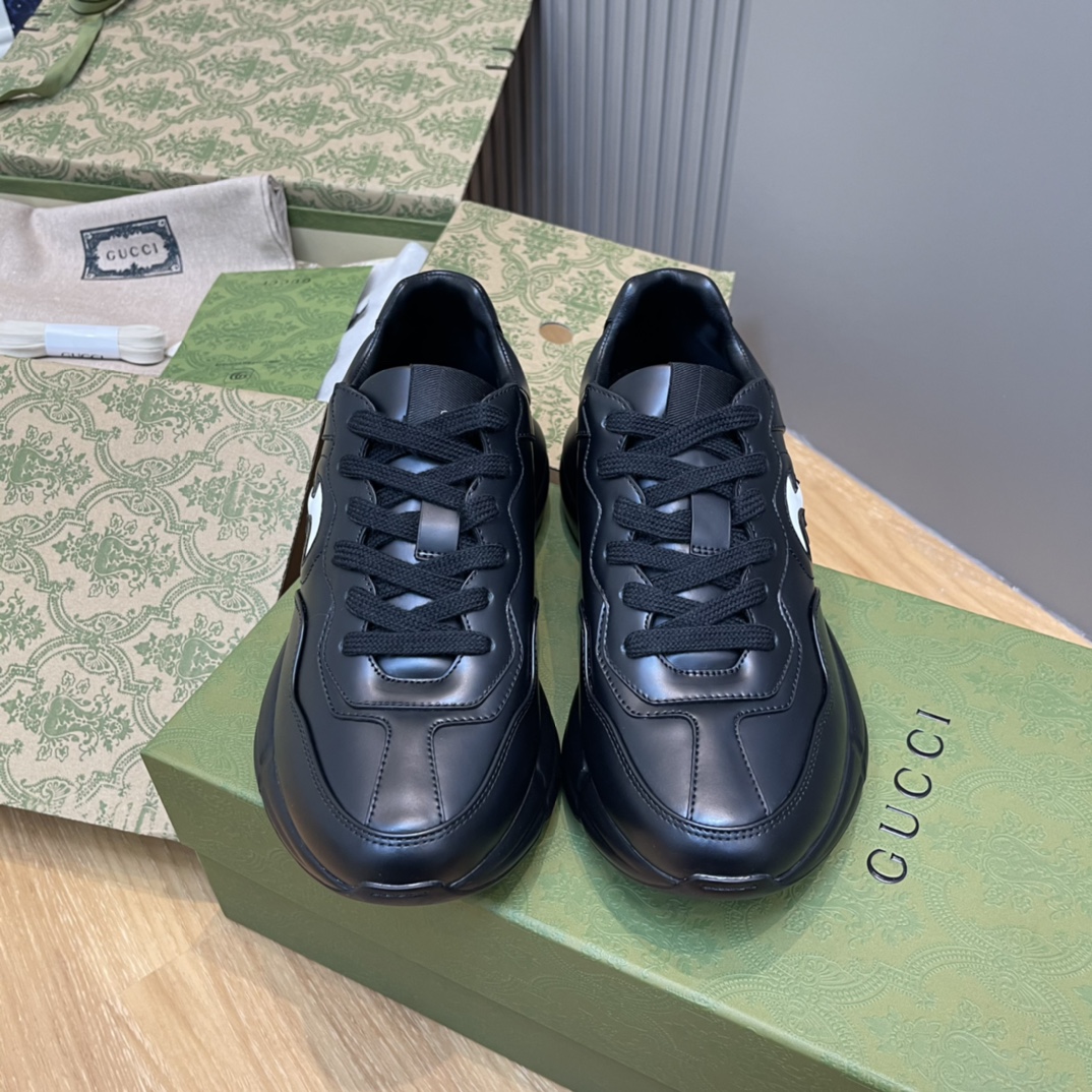 GUCCI 老爹鞋 黑色 皮革 系带